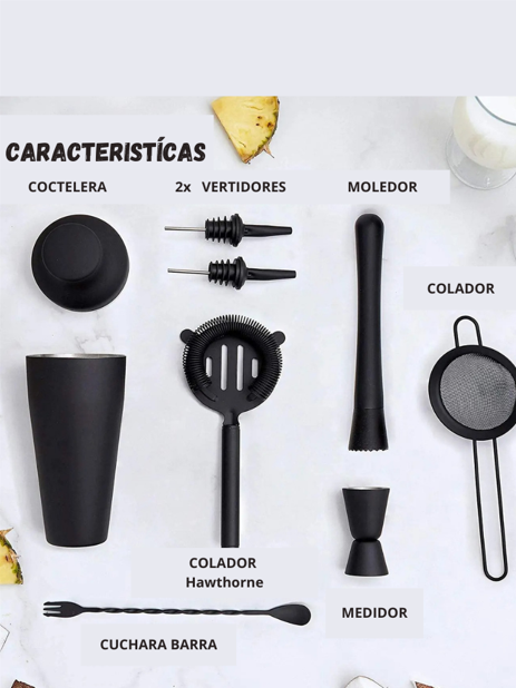 Juego Coctelera Set 8pzs Negro Mate